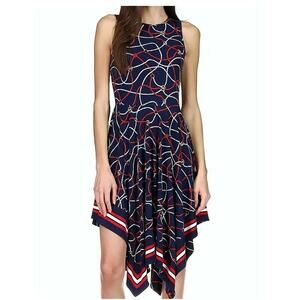 MICHAEL Michael Kors Handkerchief Logo Rope Print Border Dress Midnight Sz Small
